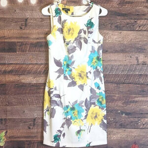 Alyx 4 Spring dress. White, blue, lavender floral dress. Cruise, office party